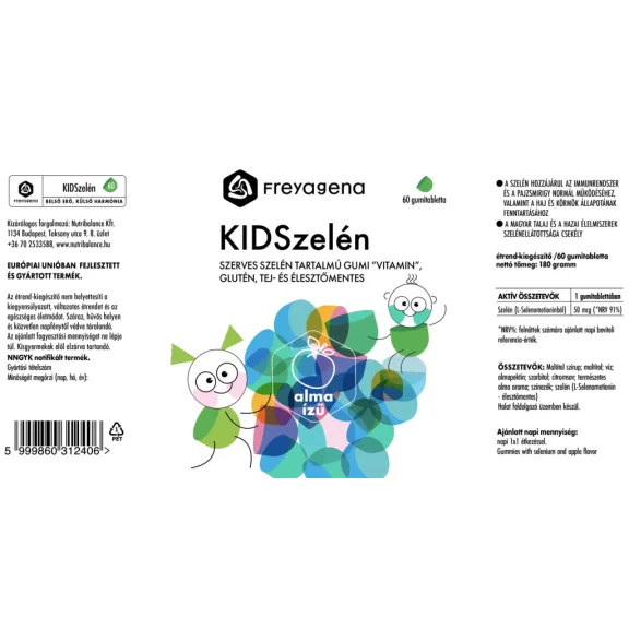 Freyagena KIDSzelén – Szelén tartamú gumi”vitamin”, zöldalma - 60db Freyagena KIDSzelén – Szelén tartamú gumi”vitamin”, zöldalma - 60db