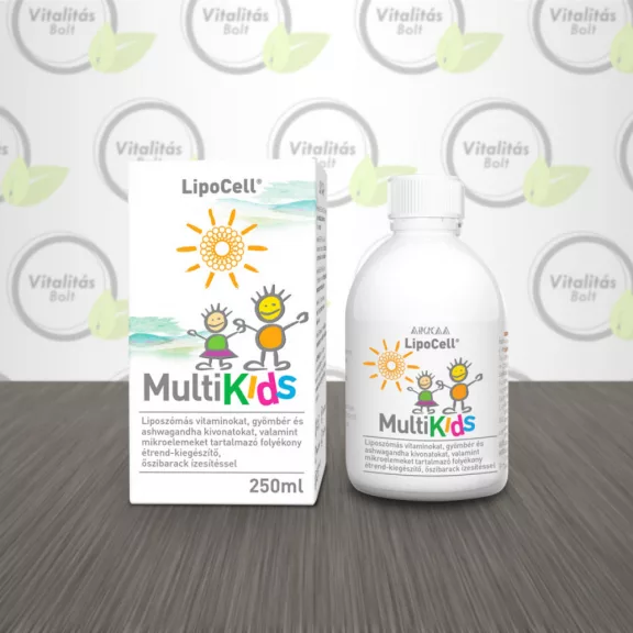 Hymato LipoCell MultiKids folyékony étrend-kiegészítő őszibarack ízben - 250 ml