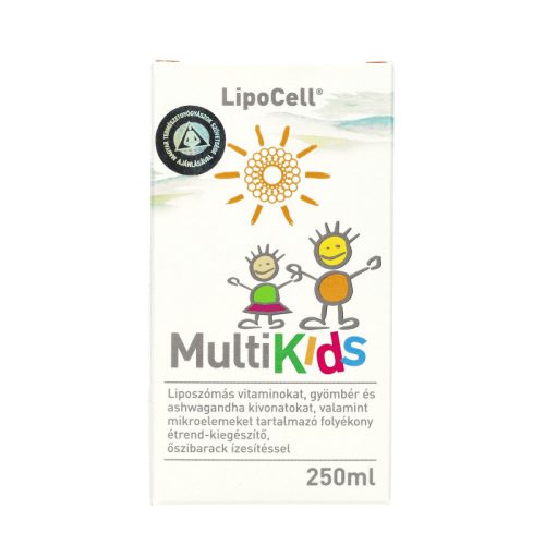 Hymato LipoCell MultiKids folyékony étrend-kiegészítő őszibarack ízben - 250 ml