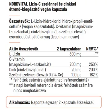   Nordvital Lizin-C szelénnel és cinkkel vegán kapszula - 60db