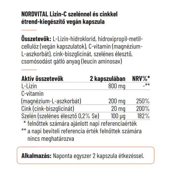 Nordvital Lizin-C szelénnel és cinkkel vegán kapszula - 60db