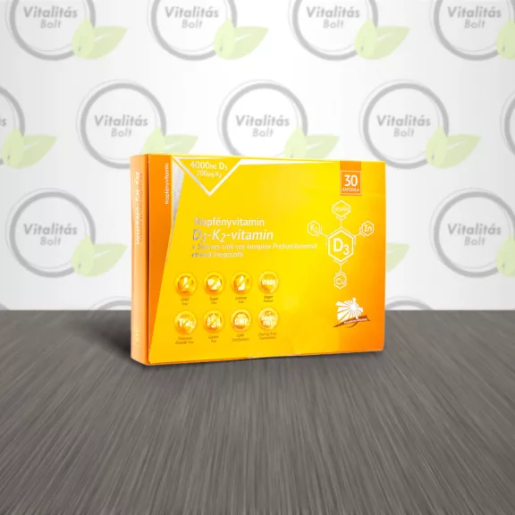 Napfényvitamin D3-K2-vitamin és szerves nyomelem komplex Prebiotikummal - 30db Napfényvitamin D3-K2-vitamin és szerves nyomelem komplex Prebiotikummal - 30db