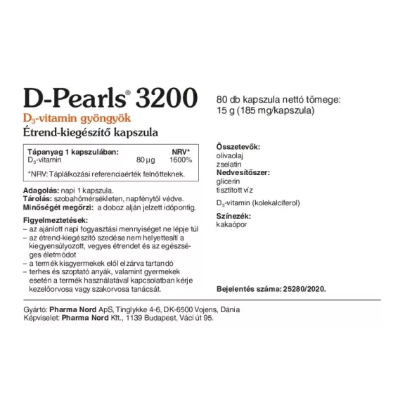 Pharma Nord D Pears 3200 D3 vitamin - 80 db