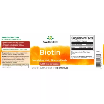 Swanson Biotin 5000mcg kapszula - 100 db