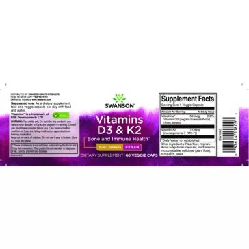 Swanson D3+K2-Vitamin Kapszula – 60db