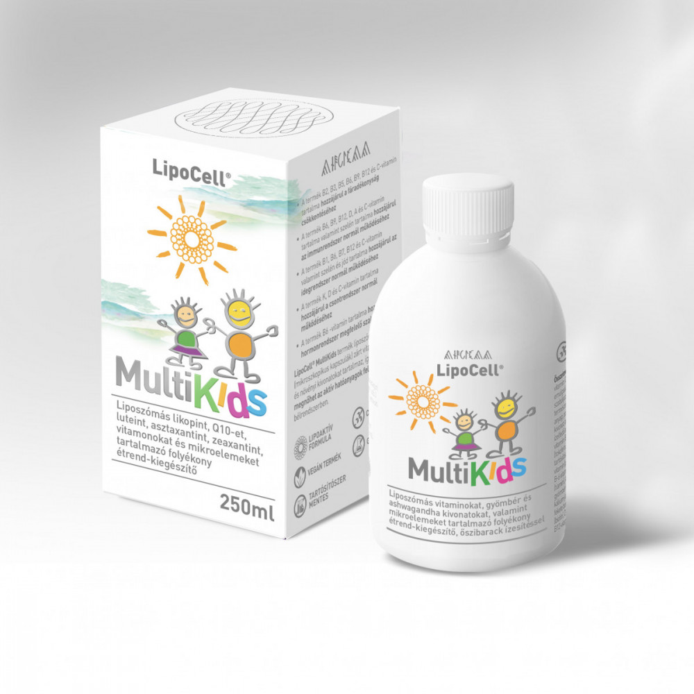 Hymato LipoCell MultiKids folyékony étrend-kiegészítő őszibarack ízben 250 ml