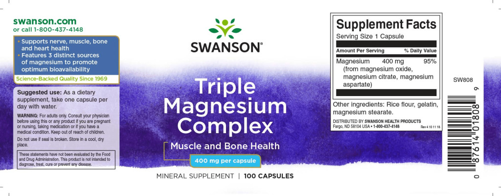 Swanson Tripla Magnézium 400 mg - 100 db